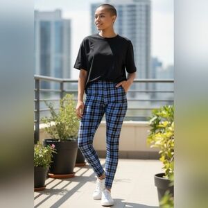 Blue and Black Plaid Leggings